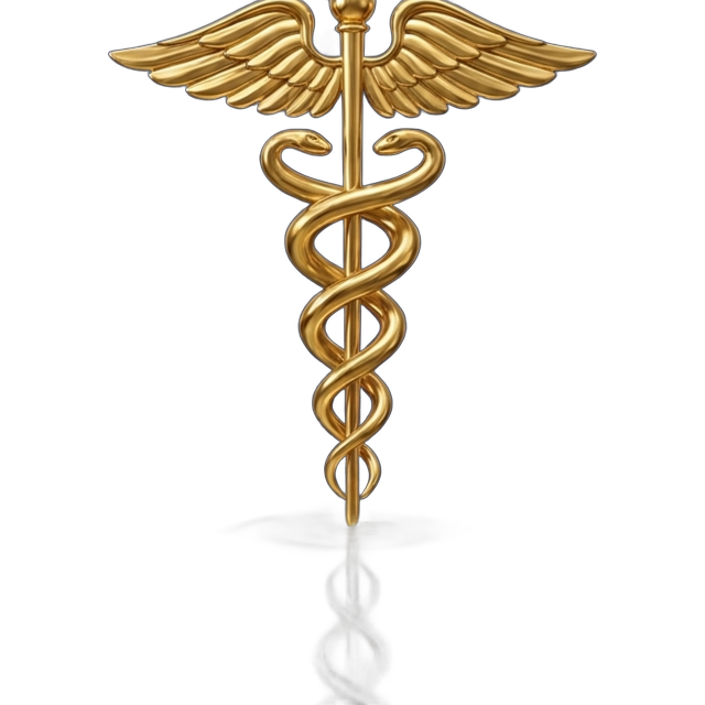 Caduceus sigil in liquid gold
